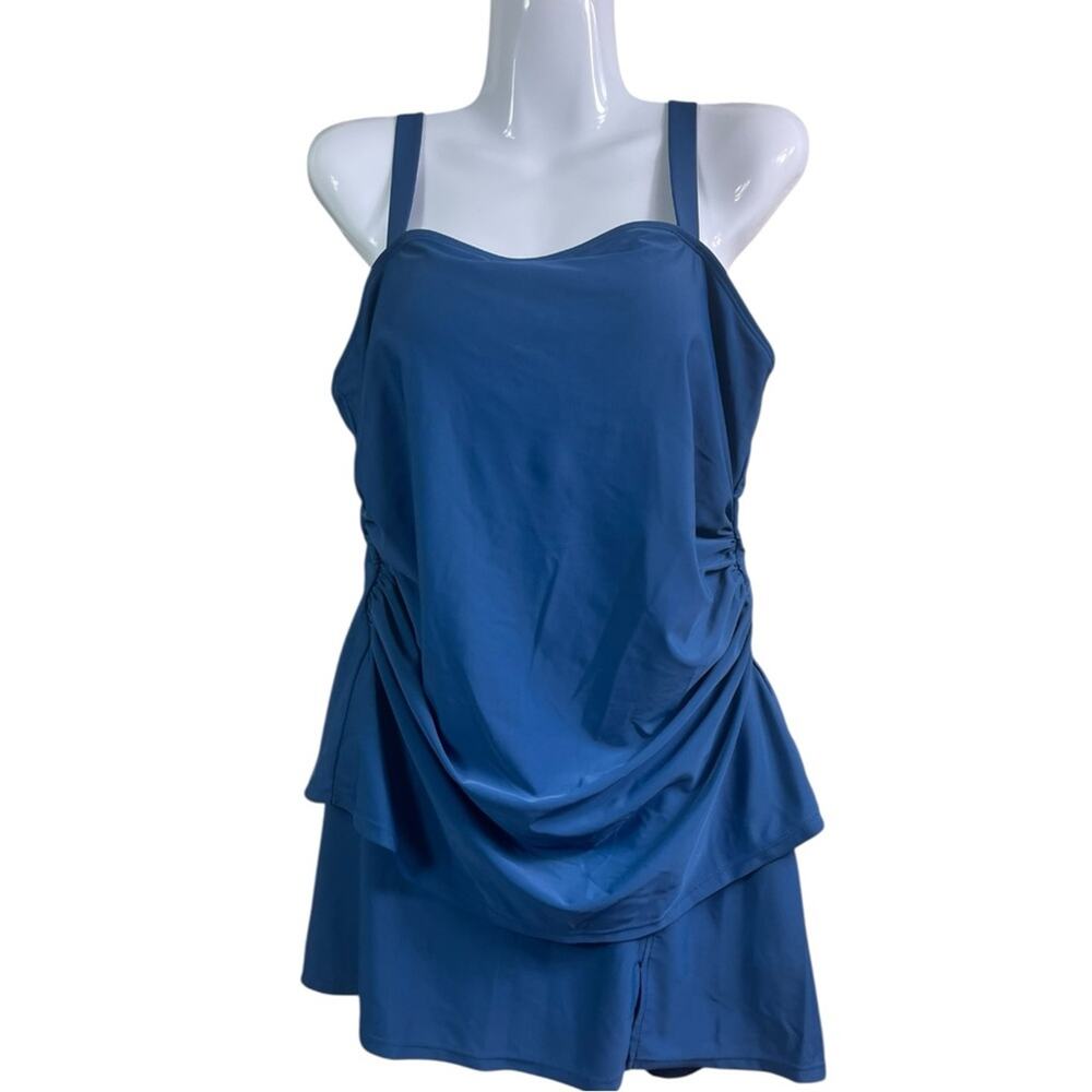 Blue Ruched Tummy Control Swim Dress Set - Picture 5 of 15